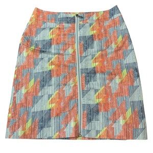 Inspired Style Geometric Abstract Print Full Front Zip Pencil Skirt - Size 4